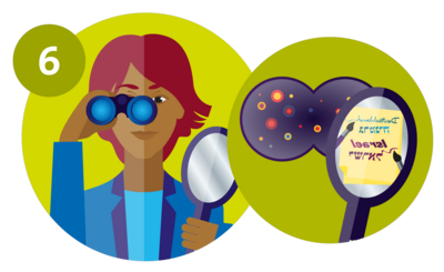 Eine Comicfigur hält ein Fernglas vor den Augen