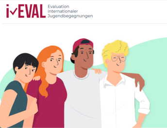 Vier Personen im Comic-Stil illustriert als Logo von i-EVAL