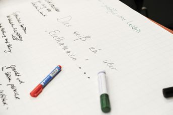 Die ersten Gedanken werden auf einem Plakat festgehalten.