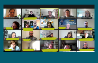 Ein Screenshot der Videokonferenz zeigt die Gesichter der Teilnehmenden in kleinen Rechtecken