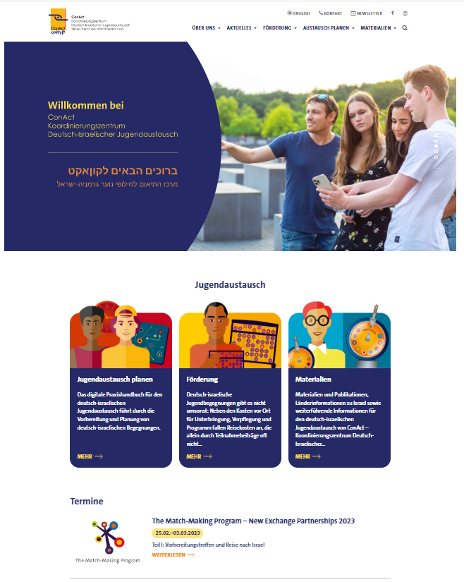 Screenshot der Startseite der ConAct-Website nach dem Relaunch